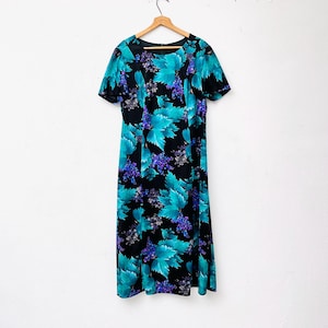 70s maxi dress vintage dress floral / short sleeve dress / party dress / 70s evening dress / floral pattern / women XL XXL