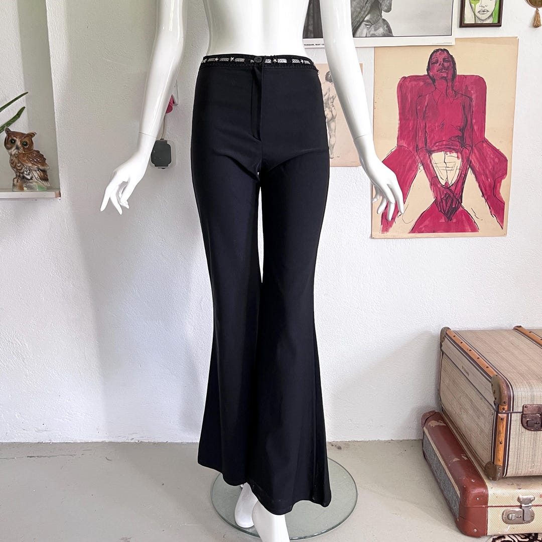 90s Pants Black Viscose / Vintage Flared Pants / Black Pants 90s Pants Black Viscose / Vintage Flared Pants / Black Pants