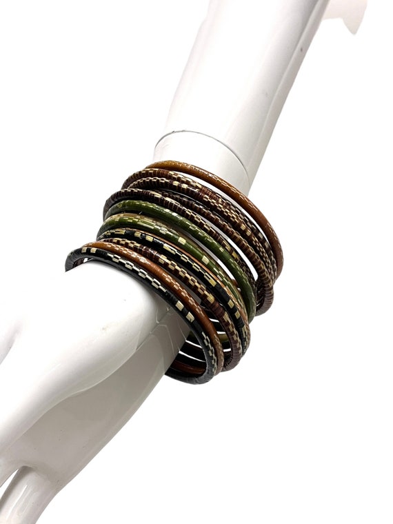 Thin ethnic colorful pattern bangles 15 pieces. H… - image 3