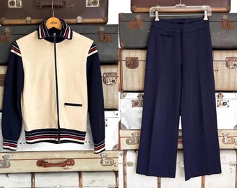 1960s athletic suit unisex / vintage sports suit / gym suit / jogging suit / 60s jacket pants / leisure suit / tracksuit