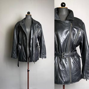 Vintage 90s Leather Jacket Black S, / Biker Jacket in Leather Lindbergh / Women's Smooth Leather Jacket image 8
