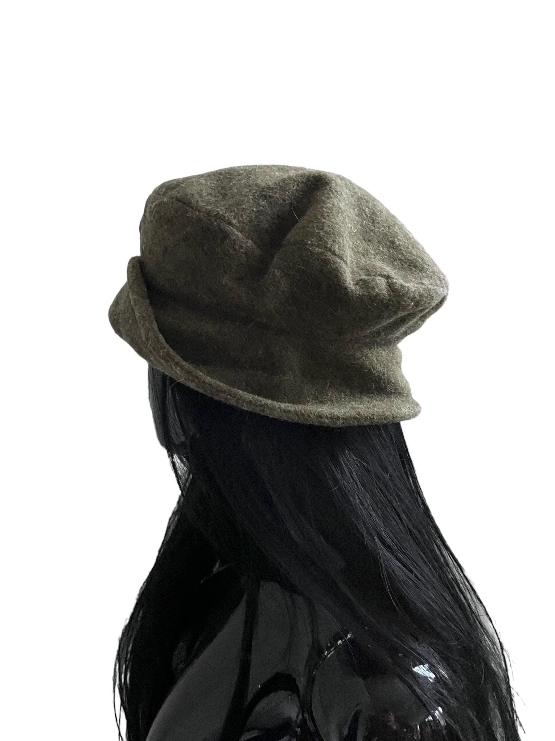 90s Beanie Hat Green Unisex True Vintage Floppy Hat Wool One Size 