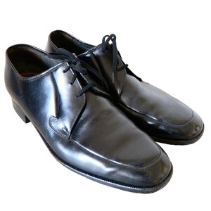 May include: A pair of black leather lace-up shoes with a pointed toe.