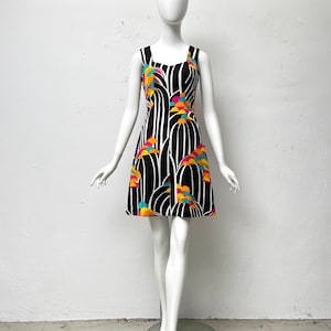1960s Mini Dress MOD Abstract Wide Straps Hasso Germany Vintage Women Size XS S