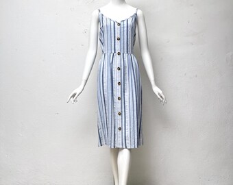Zara Blue and White Stripes Silk an Dcotton Fabric Summer Dress Size M -  Etsy