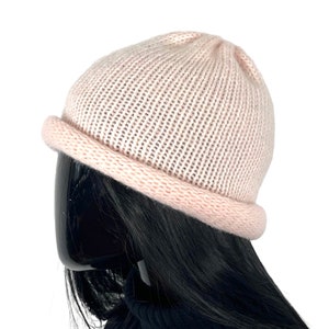 70s hoed roze / vintage roltop hoed 7 wintermuts dames / gebreide muts / 7112235