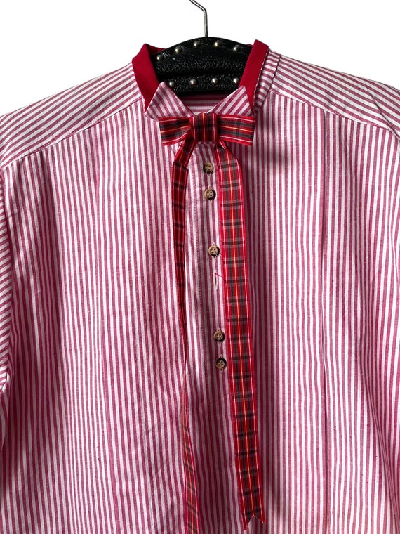 70s blouse red striped shirt collar band true vin… - image 3