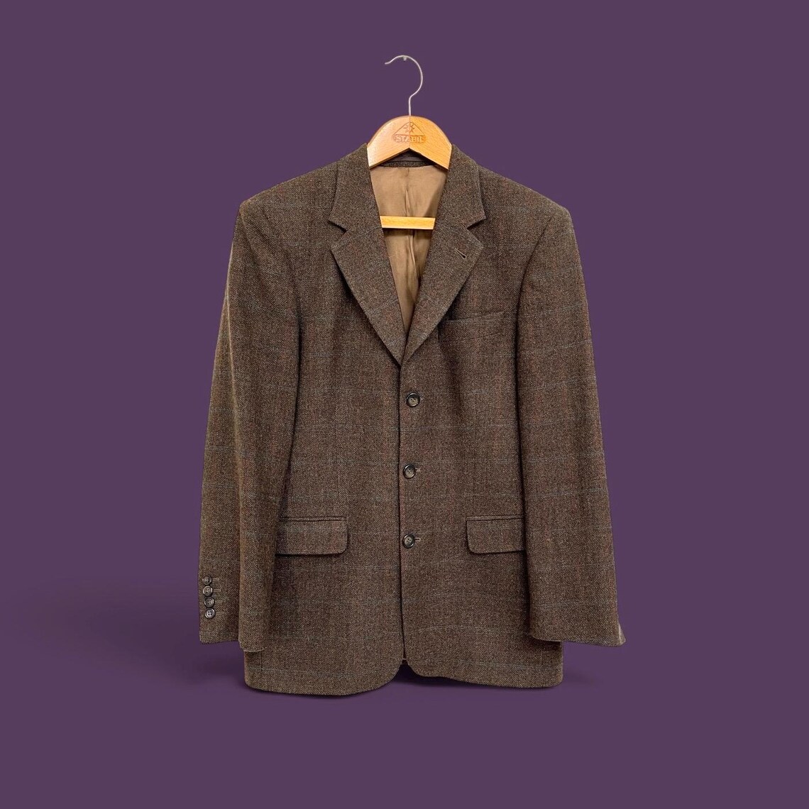 1970er Karo Tweedjacke Braun Schurwolle M / Vintage Sakko / Anzug-Jacke Herbst Winter, foto 1 di 5