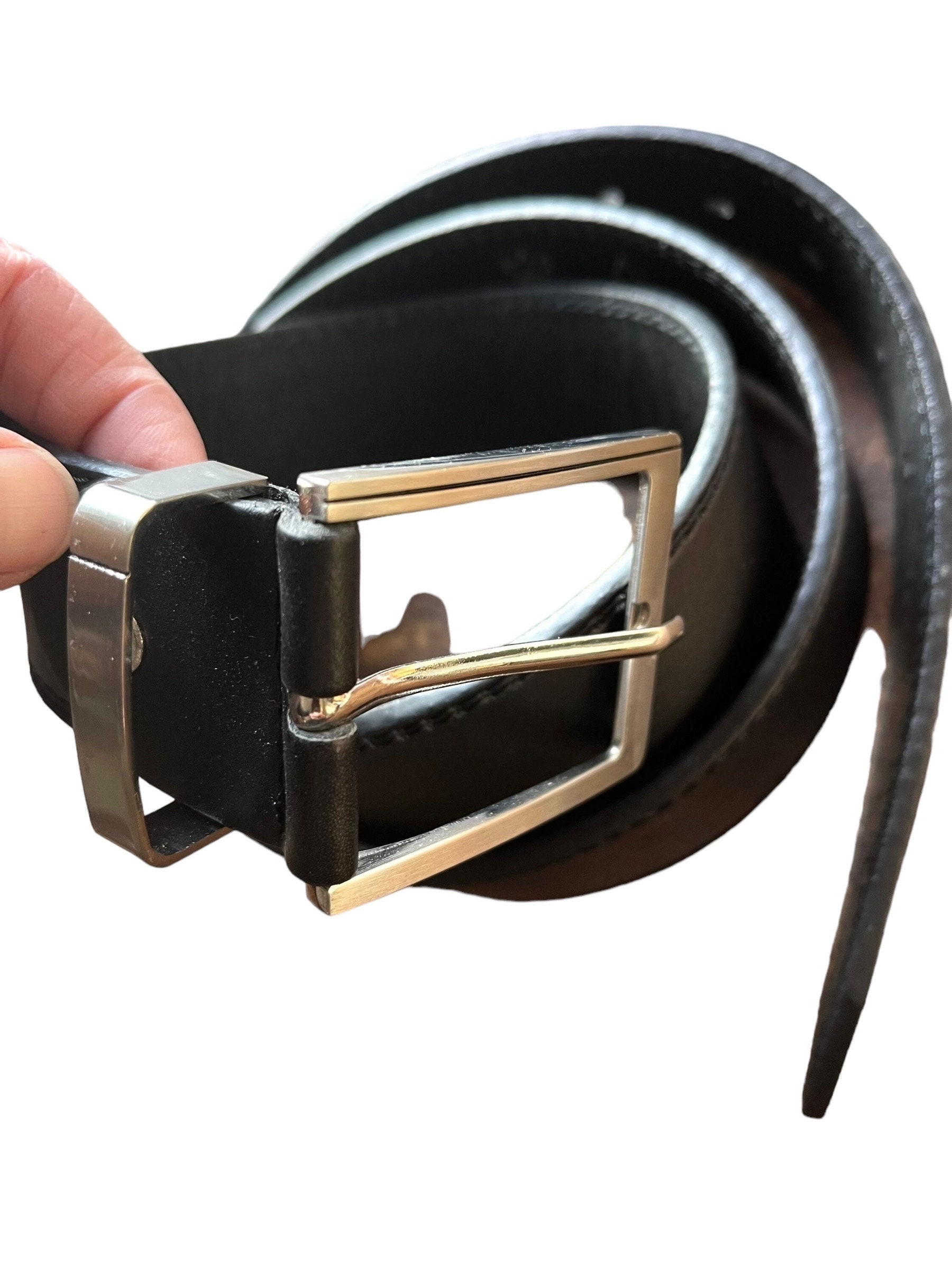 Vintage Men's Belt Black Leather NOS / 80s Leather Belt