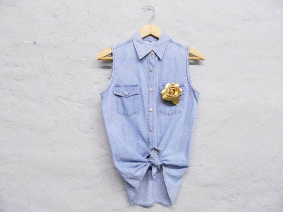 80s denim blouse / denim shirt / vintage shirt / d