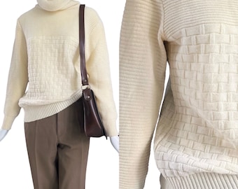 70s sweater turtleneck sweater True vintage sweater beige wool sweater women's M L winter sweater turtleneck turtleneck