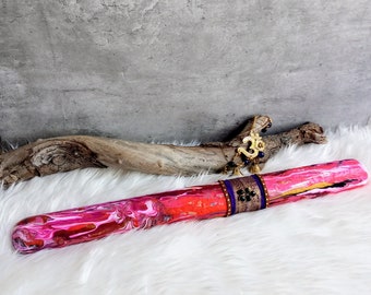 Crown Chakra Rain Stick/Hand Painted/Fluid Art/Solid Wood Rain Stick/20 Inch Size/Acrylics/Feathers/ Onyx/Chakra Wind Chime/Rain Sound