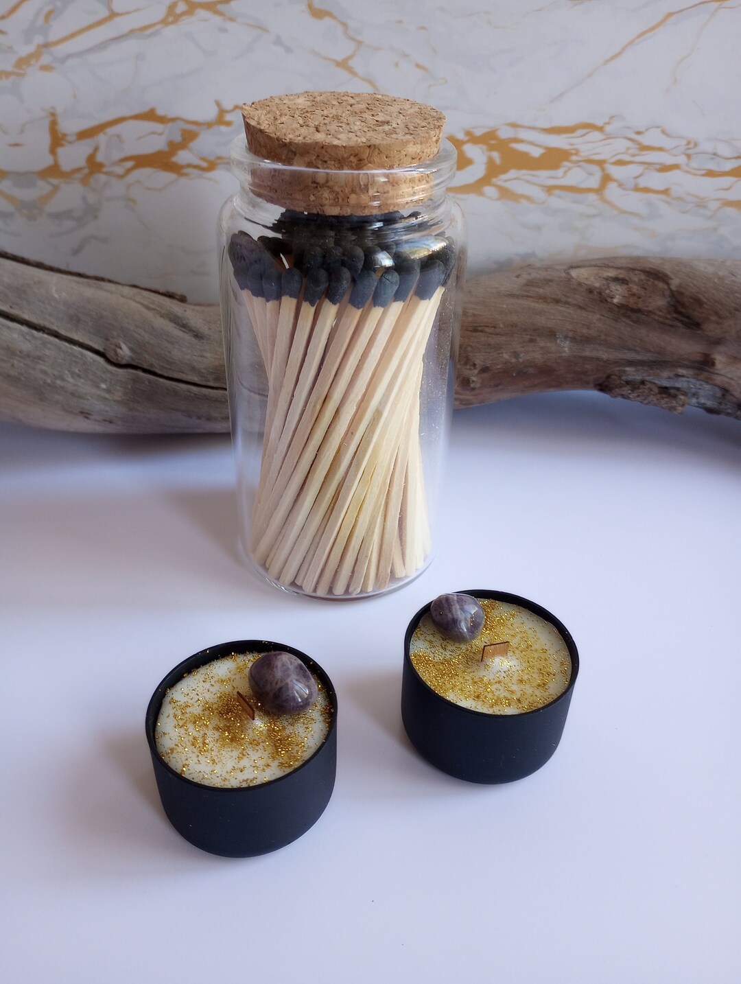 Black Tip Matches Glass Jar Set of Two Night Sky Etsy