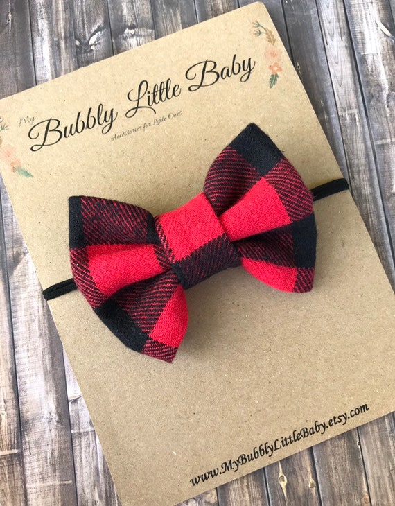 Buffalo plaid baby headband Newborn Girls Toddler Christmas red black Hair Bows