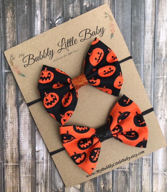 Handmade Orange And Black Jack O Lantern Halloween Stacked Boutique Hair Bow