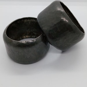 Pewter Napkin Rings, Arts and Craft Hammered Antique, Early 20th Century.