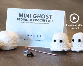 Beginner Crochet Kit Mini Ghost-Crochet Ghost-Halloween-Crochet Kit-DIY Crochet Kit-Ghost Amigurumi-Ghost Crochet Kit-Halloween Crochet Kit