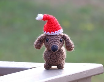 Mini Santa Dachshund-Crochet-Amigurumi-Christmas-Dogs-Crochet Dachshund-Crochet Animal-Stuffed Animal-Dachshund Stuffed Animal-Gift