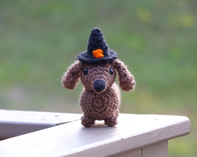 Mini Witch Dachshund-Crochet-Amigurumi-Dogs-Halloweenie-Crochet Dachshund-Crochet Animal-Stuffed Animal-Dachshund Stuffed Animal-Halloween