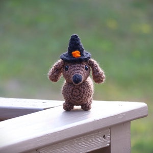 Mini Witch Dachshund-Crochet-Amigurumi-Dogs-Halloweenie-Crochet Dachshund-Crochet Animal-Stuffed Animal-Dachshund Stuffed Animal-Halloween