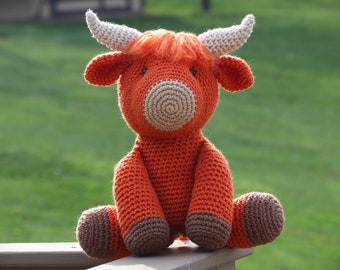 Highland Cow-Crochet-Amigurumi-Crochet Highland Cow-Crochet Animal-Stuffed Animal-Stuffed Highland Cow-Handmade-Baby Shower-Farm Animals