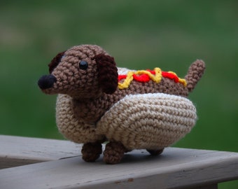 Hot Dog Dachshund-Hot Dog-Amigurumi Food-Crochet Dachshund-Stuffed Animal-Play Food-Crochet Food-Pretend Food-Dachshund-Crochet Hot Dog-Gift