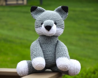 Wolf-Crochet-Amigurumi-Crochet Wolf-Crochet Animal-Stuffed Animal-Stuffed Wolf-Wolf Stuffed Animal-Handmade-Baby Shower-Nursery Plushie