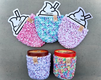 Ice Cream Pint Cozy-Crochet Pint Cozies-Gift-Ice Cream Sleeve-Ice Cream Holder-Cozy-Ice Cream-Cozies-Pint Cozy-Party Favor-Ice Cream Favor