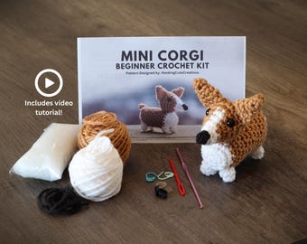 Beginner Crochet Kit Mini Dachshund-Crochet Dachshund-Crochet Kit-DIY Crochet Kit-Dachshund Amigurumi-Dachshund Crochet Kit-Crochet Animals