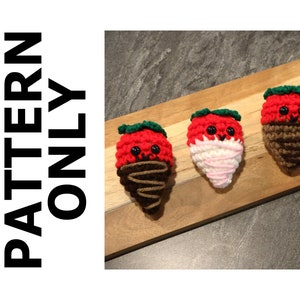 Chocolate Covered Strawberry Pattern-Strawberry Pattern-Valentine&#39;s Crochet Pattern-Plushie-Crochet Food-Crochet Strawberry-Crochet Pattern
