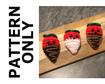 Patrón Fresa Cubierta de Chocolate-Patrón Fresa-Patrón de Ganchillo San Valentín-Peluche-Comida de Ganchillo-Fresa de Ganchillo-Patrón de Ganchillo