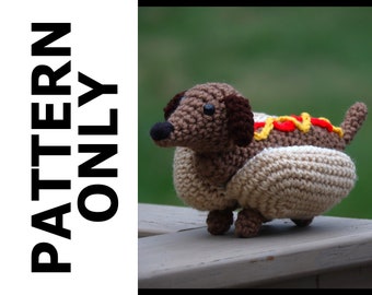 Hotdog teckelpatroon-Hotdog teckelpatroon-Wiener Dog-haakpatroon-Gehaakte dieren-Amigurumi-Haken-Gehaakt VoedselHaakpatroon