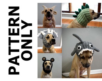 BUNDLE 5 Crochet Dog Snood Pattern-Black Bear-Goat-Triceratops- Shark-Dinosaur-Dog Snood-Dog Snood Crochet Pattern-Snood Pattern-Dog Costume