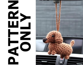 Dachshund Car Charm Pattern-Rear View Mirror Hanger-Dachshund Car Charm-Crochet Car Accessories-Amigurumi Pattern-Crochet Dachshund-Pattern