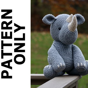 Ricky The Rhino Pattern-Rhino Crochet Pattern-Amigurumi Pattern-Crochet Rhino-Crochet Animal-Stuffed Animal-Crochet Rhino-Crochet Pattern