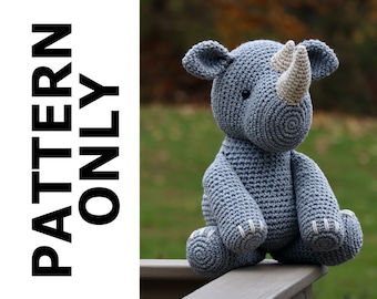 Ricky The Rhino Pattern-Rhino Crochet Pattern-Amigurumi Pattern-Crochet Rhino-Crochet Animal-Stuffed Animal-Crochet Rhino-Crochet Pattern