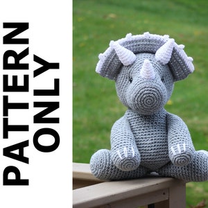 Triceratops Pattern-Triceratops Crochet Pattern-Amigurumi Pattern-Crochet Triceratops-Crochet Animal-Stuffed Animal-Dinosaur-Crochet Pattern