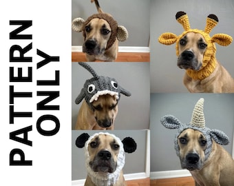Lot de 5 Snood Zoo pour chien au crochet, motif girafe, rhinocéros, panda, requin, singe, chien, snood pour chien, motif au crochet, motif snood pour chien, costume