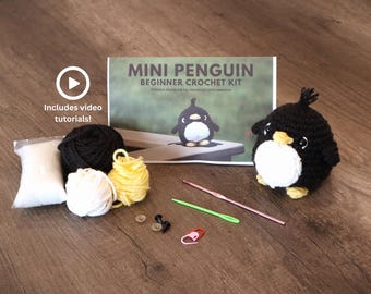 Beginner Crochet Kit Mini Penguin-Crochet Penguin-Crochet Kit-DIY Crochet Kit-Penguin Amigurumi-Penguin Crochet Kit-Crochet Animals