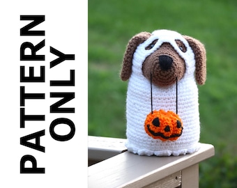 Spökvalp Virkmönster - Halloween Spökhund Mönster - Virkade Djur - Amigurumi - Virkad Spökhund - Dekor - Halloween Mjukisdjur - Halloween