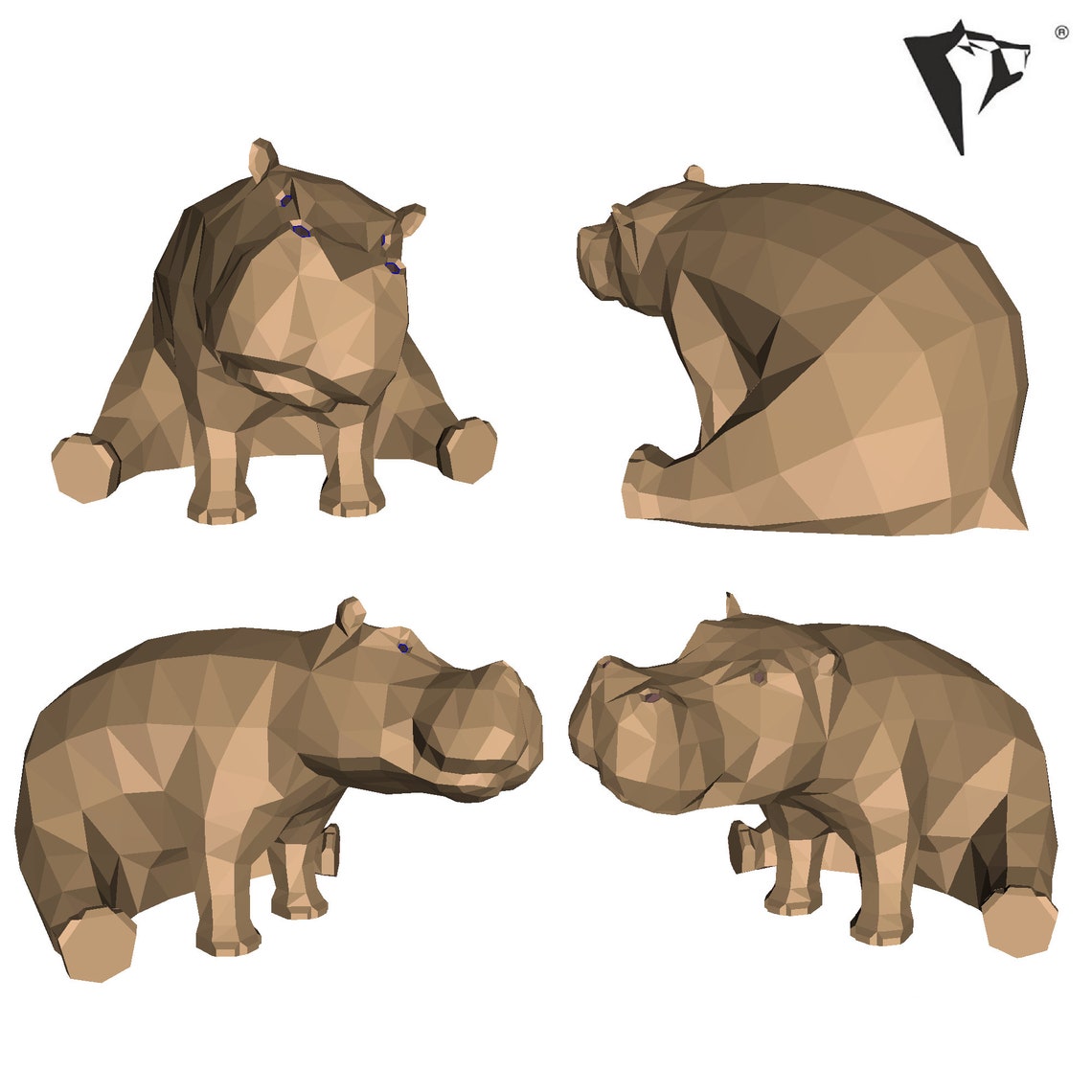 Hippo paper model Tutorial PDF Papercraft 3D DIY Hippo Martin Etsy
