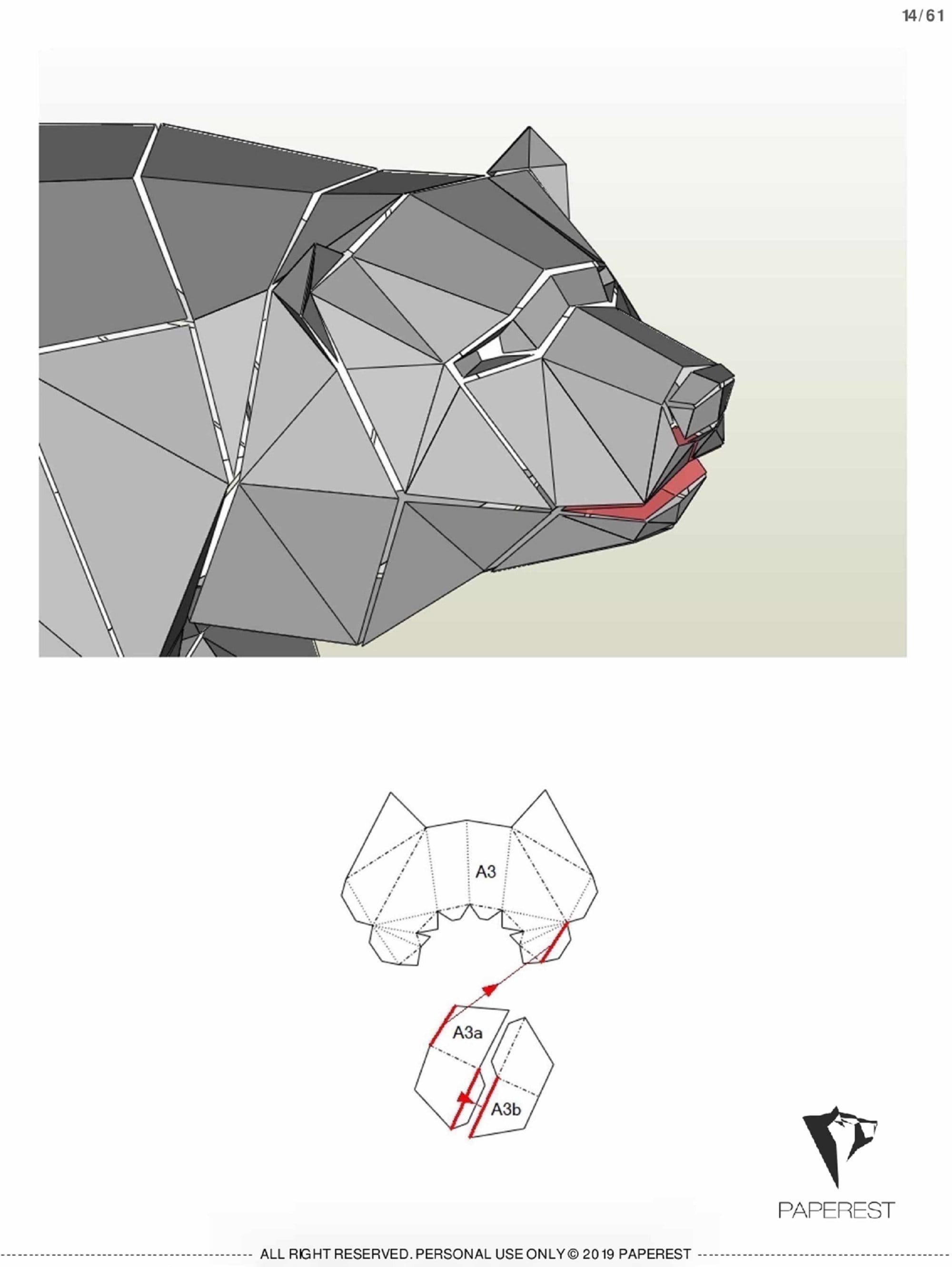 Papercraft 3D Bear BRUNO PDF Download DIY Low Poly Paper Bear | Etsy
