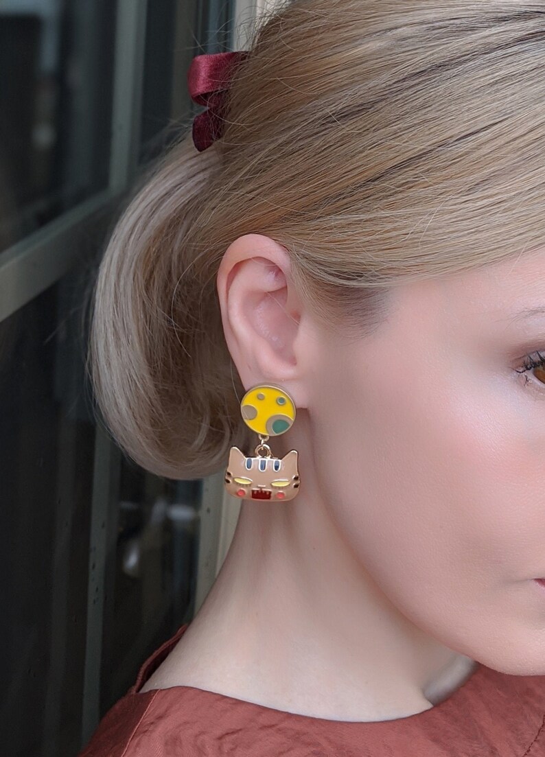 Cat Enamel Casual Girl/'s Funny Stud Dangle Colorful Moon Angry Face Earrings Kitten Spring