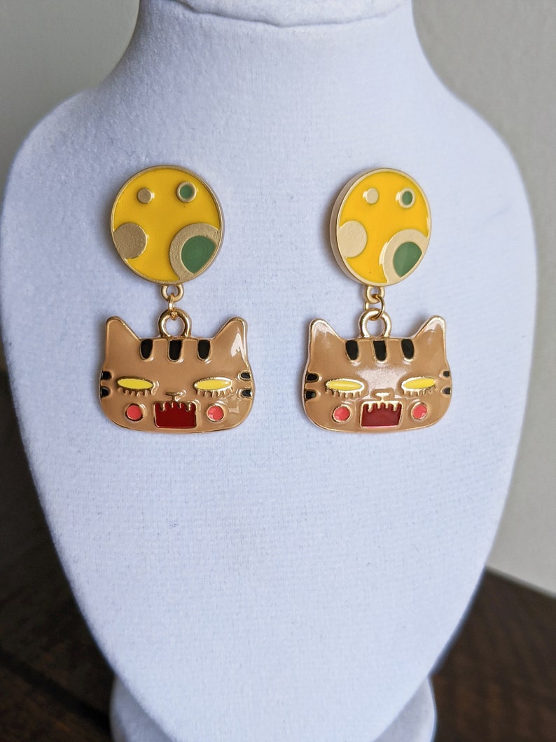 Cat Enamel Casual Girl/'s Funny Stud Dangle Colorful Moon Angry Face Earrings Kitten Spring