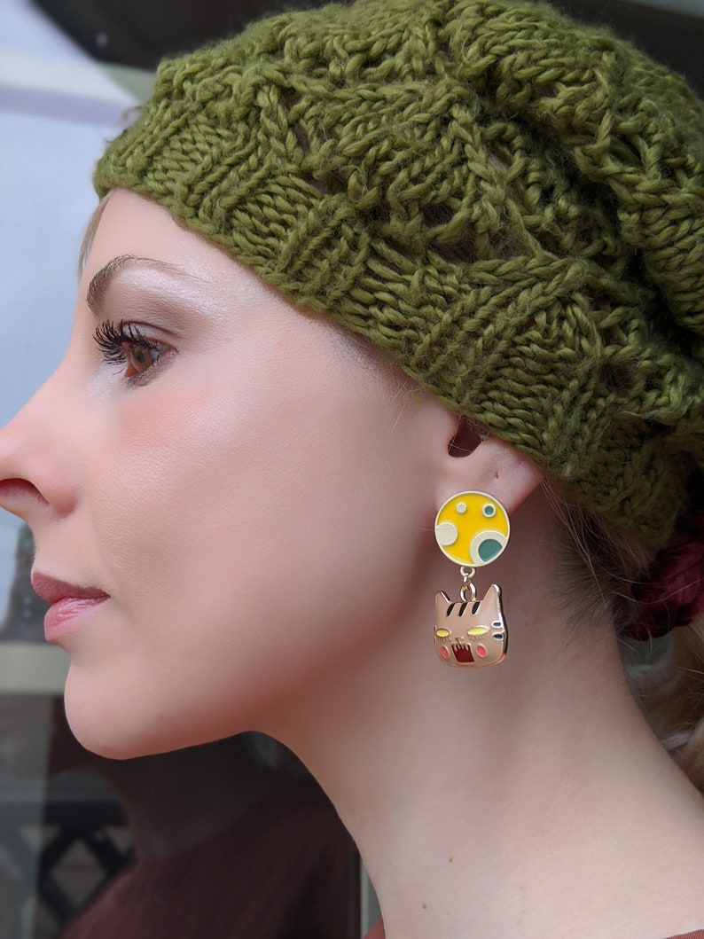 Cat Enamel Casual Girl/'s Funny Stud Dangle Colorful Moon Angry Face Earrings Kitten Spring