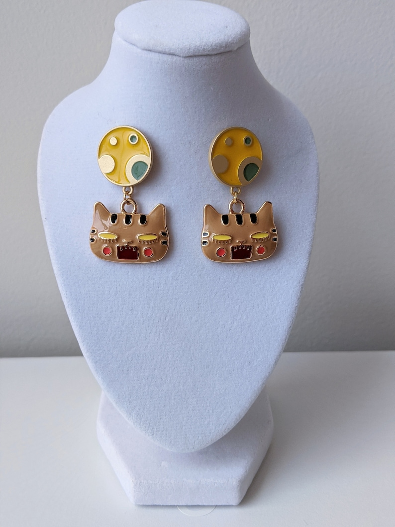 Cat Enamel Casual Girl/'s Funny Stud Dangle Colorful Moon Angry Face Earrings Kitten Spring