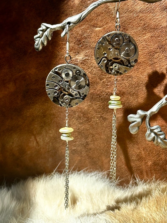 Handmade watch earrings, imitation pearls - image 3