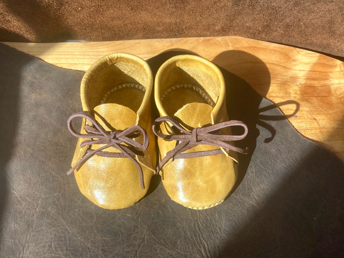 Handmade Yellow Leather Baby Booties Etsy