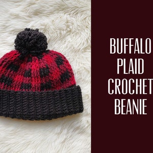 Unisex Crochet Buffalo Plaid Beanie with Removable Faux Fur Pom