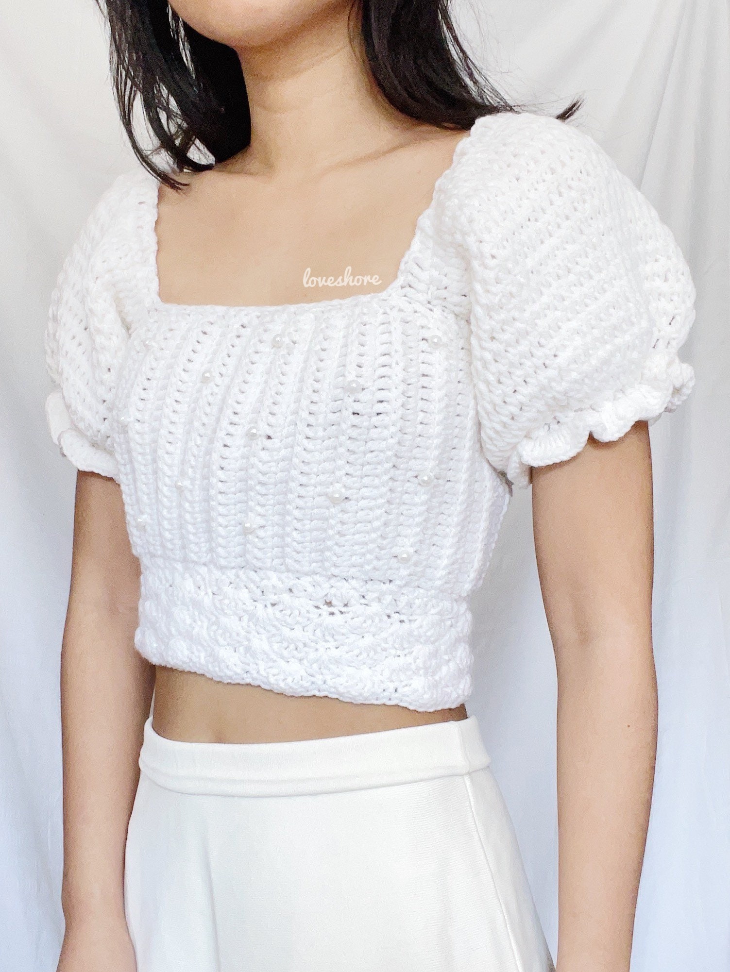 Princess Pearl Crochet Puff Sleeve Cottagecore Crop Top | Etsy